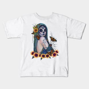 Day of the dead with sunflowers by Renee Lavoie Kids T-Shirt